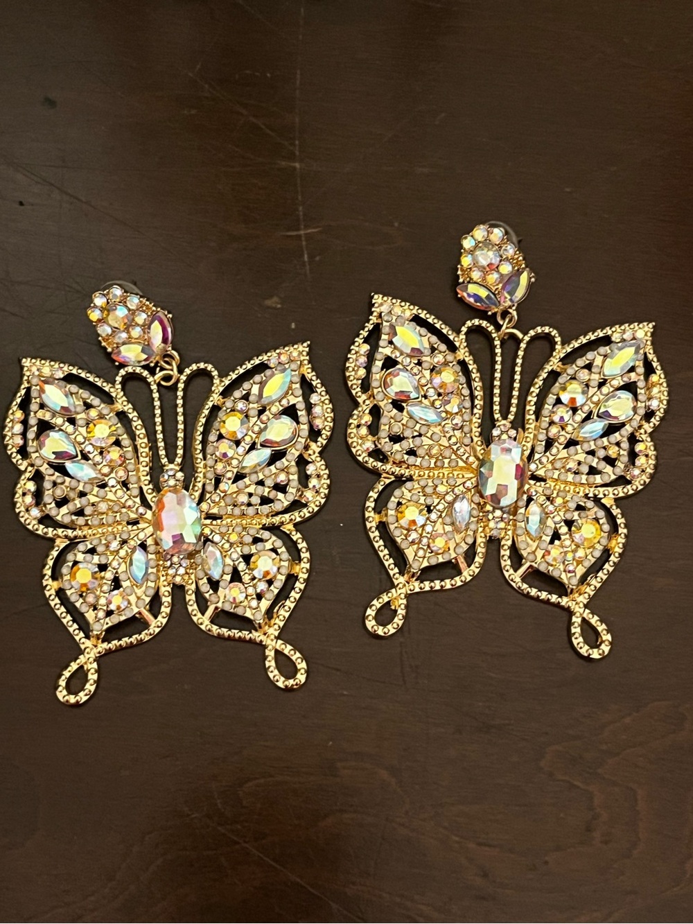 Gold Butterfly Crystal Statement Earrings